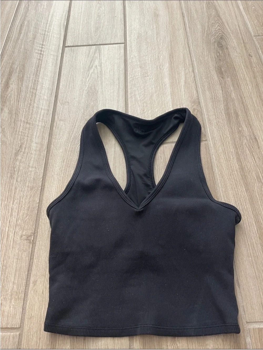 Alo Yoga Goddess Ribbed Cropped Racerback Tank Top Black Sz XS 2-4 W9565R